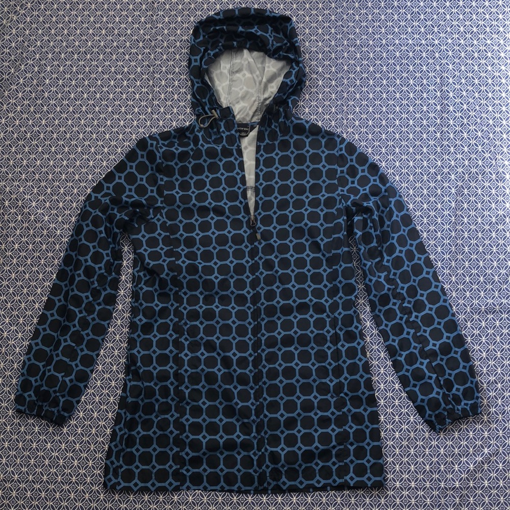 Lands’ End Packable Rain Jacket, Blue Pattern, Li… - image 1